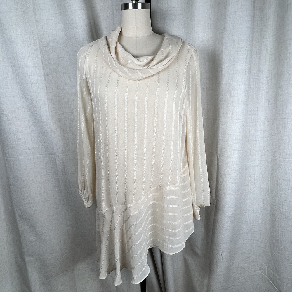 Soft Surroundings Neapolitan Tunic Top Sheer Layered Cream‎ Asymmetric Medium